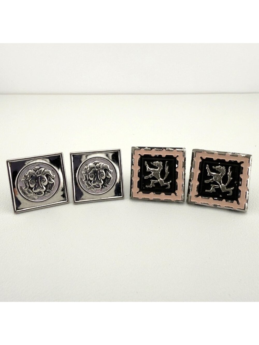 Vintage Silver Tone Lion Cufflinks Set of 2 Square Heraldic